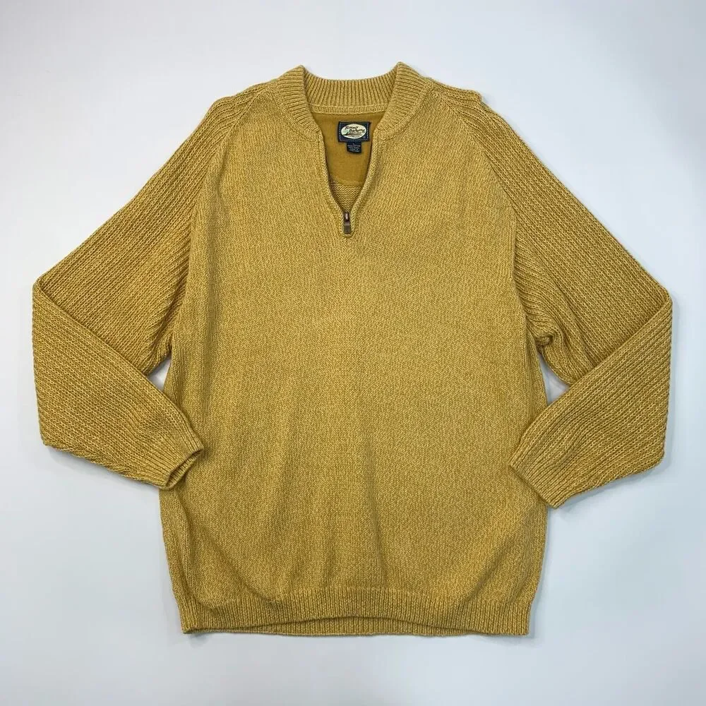 Vintage Tommy Bahama Sweater Mens L Curry Quarter Zip Cotton Wool Blend Pullover